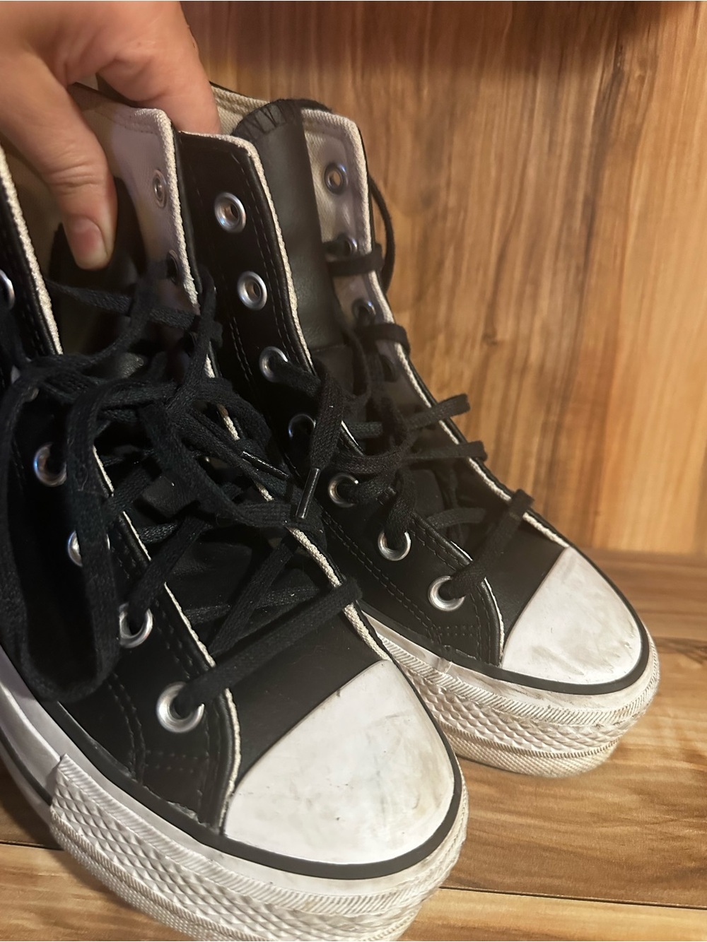 Converse Black White Platform Chuck Taylor High Tops - Picture 8 of 8